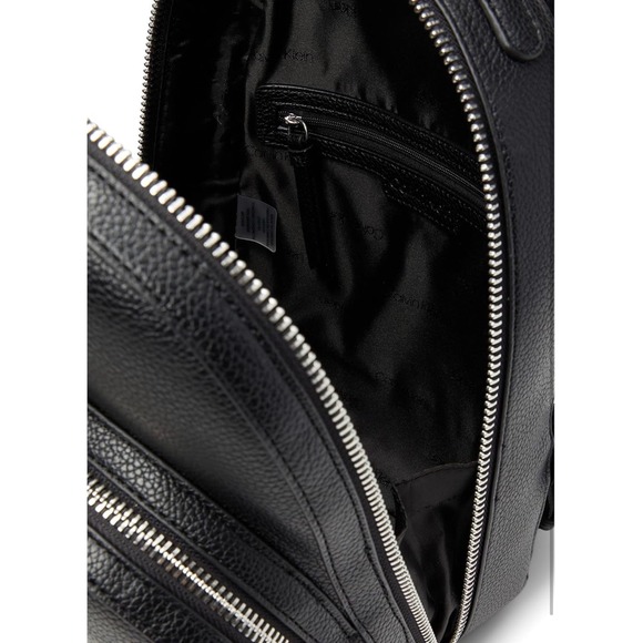 NWT Calvin Klein Estelle Novelty Backpack Black Pebbled Faux Leather Logo Straps main image 10